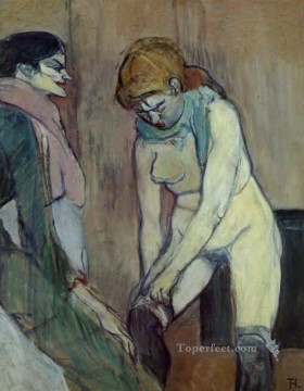 アンリ・ド・トゥールーズ・ロートレック Painting - ストッキングを引き上げる女性 1894年 トゥールーズ ロートレック アンリ・ド